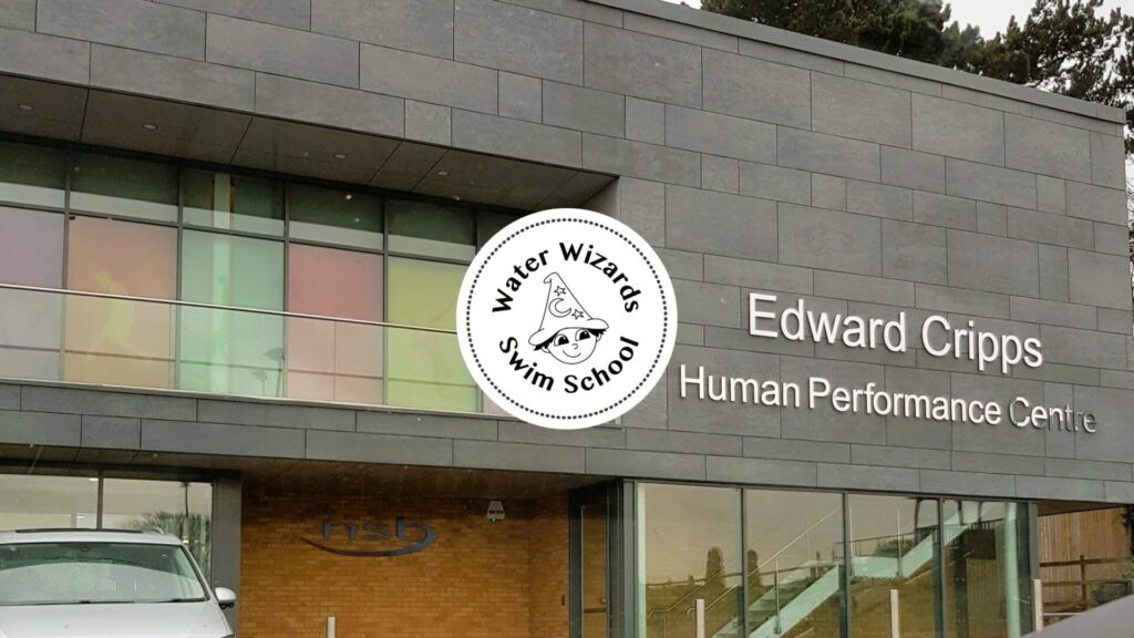 Front of the Edward Cripps Human Performance Centre at Northampton School for Boys, with Water Wizards logo over the building entrance.